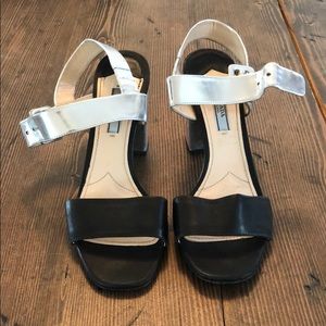 $650 PRADA black/silver block heel sandal